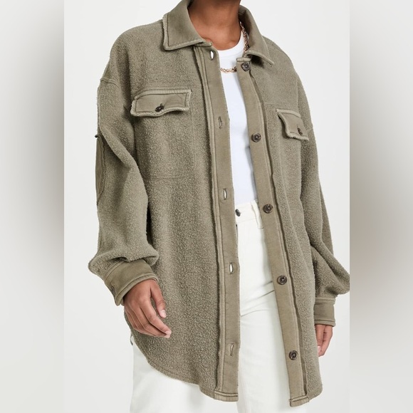 We The Free Ruby Oversized Shirt Jacket, Size XS, Olive Green - Picture 3 of 16